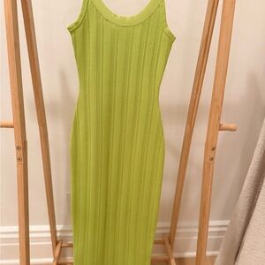 Fleur du Mal Lime Green Ribbed Knit Midi Dress Bodycon Stretch Dress
